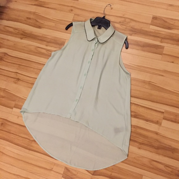 Turquoise blue green sleeveless collar blouse - Picture 2 of 4